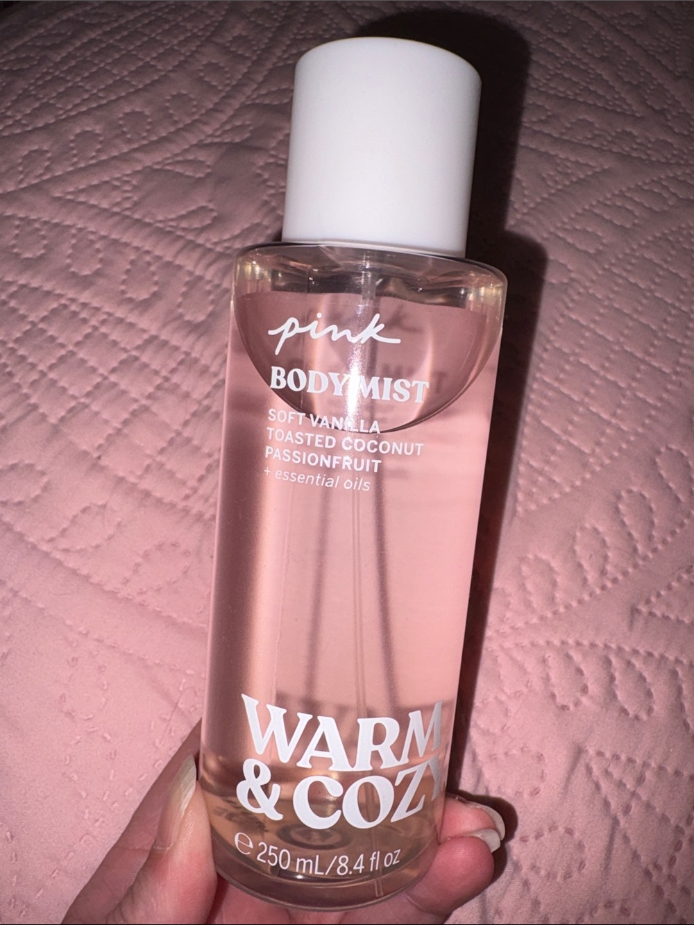Pink body mist warm and cozy